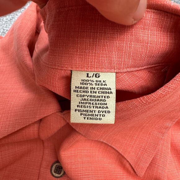 Jamaica Jaxx Silk Vacahun Button Down Shirt Mens Large Coral Short Sleeve Casual - Picture 10 of 16